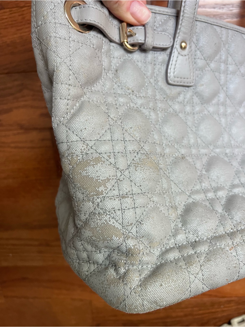 Dior Quilted Tote in Light Gray with Silver Charm - Picture 7 of 15